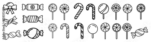 Fotografie Candy and Lollipop Outline Icon Set.