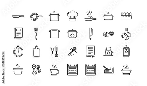 Cooking kitchen thin line icons vector set pixel perfect food preparation symbols