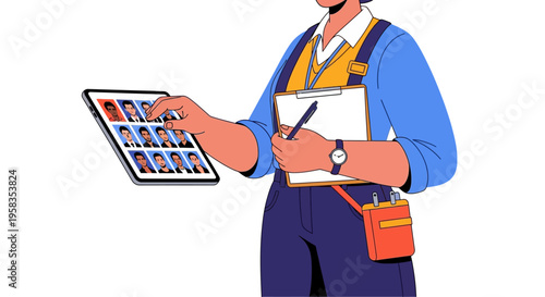 Person Selecting Profiles on Digital Tablet Screen.