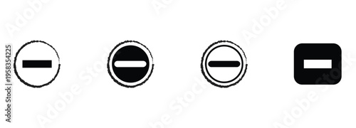 Minus remove icon set , stop sign. A simple minus icon within a circle, commonly used for reducing, subtracting, or decreasing values. minus remove vector icon