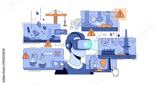 Person wearing VR headset experiencing virtual reality simulations.