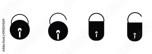 Lock icon collection. Locked and unlocked black line icon set.  Lock and unlock Vector. lock icon Vector illustration. 