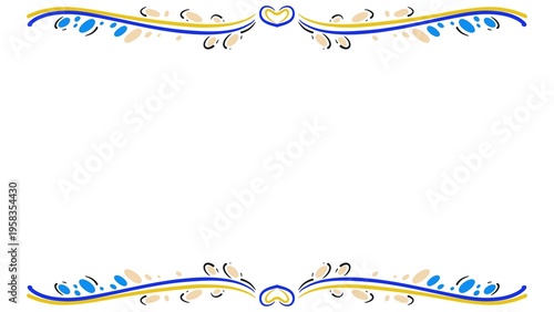 Elegant Decorative Border with Blue and Gold Swirls on White Background.