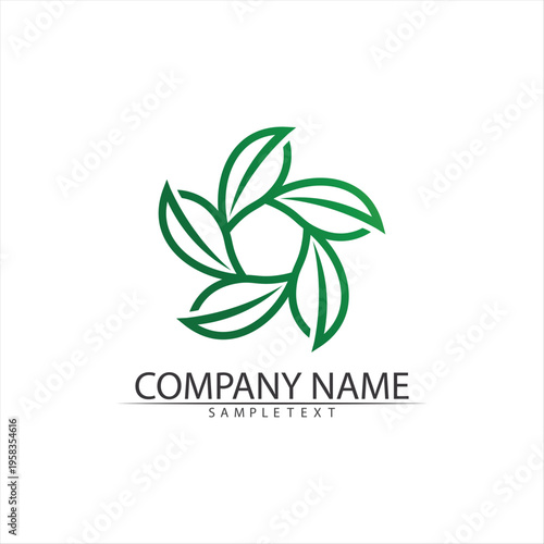 Tree leaf vector and green logo design friendly concept