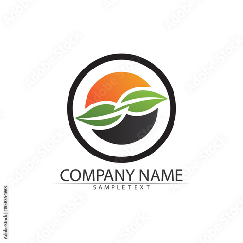 Tree leaf vector and green logo design friendly concept
