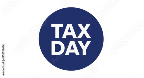 A blue circle icon with the words TAX DAY in white text, representing tax day and financial concepts.