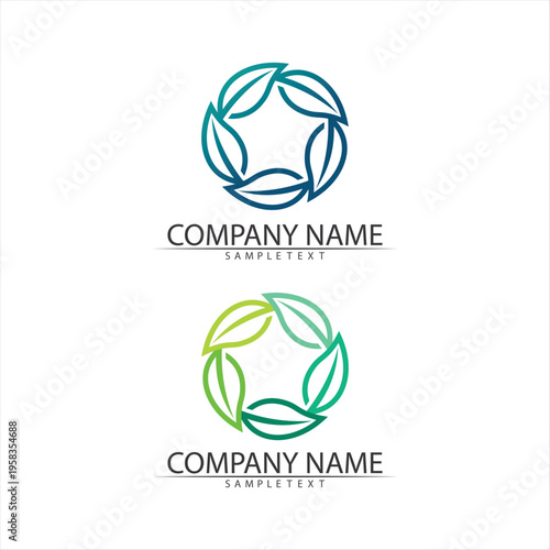 Tree leaf vector and green logo design friendly concept