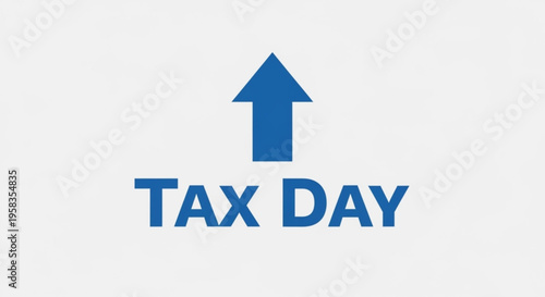 A blue vector graphic illustration of a tax day icon with an upward arrow