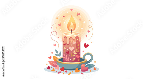 Romantic Candle with Hearts and Flames.