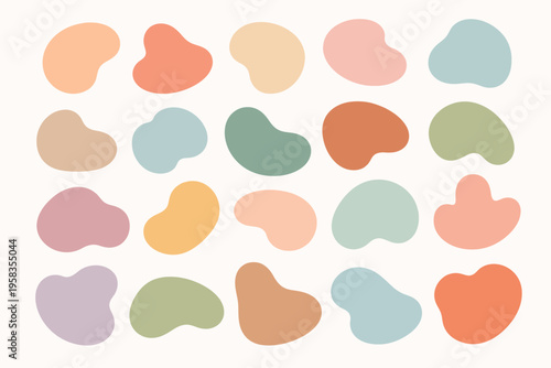 Abstract colorful organic shapes pattern with pastel hues on white background