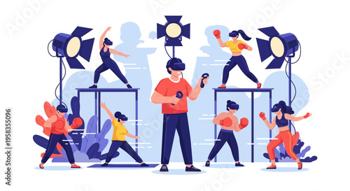 People Engaged in Virtual Reality Fitness Activities.