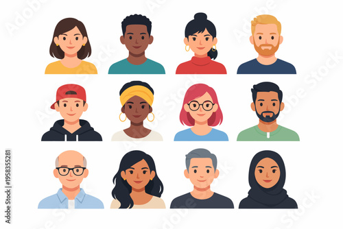 Diverse group of illustrated characters showcasing various genders, races, and ages