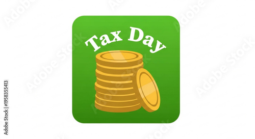 A green square icon with a stack of gold coins and the words 'Tax Day' in white text