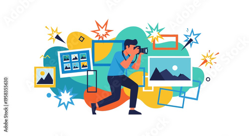 Photographer Capturing Images with Professional Camera Equipment.