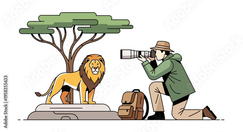 Photographer Capturing Majestic Lion in its Natural Habitat.