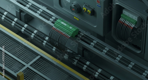 Close-up of Industrial Machine Cables and Components.