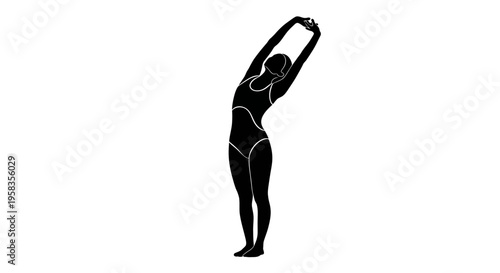 Silhouette of a woman stretching her arms overhead.