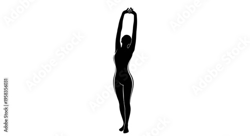 Silhouette of a woman stretching her arms upwards.