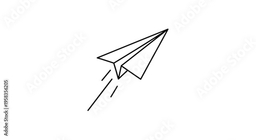 Simple Line Art Paper Airplane Flying Forward.