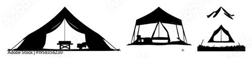 Tent camping silhouette set with simple line art design featuring line art, illustrations, graphic resources with vector and design elements