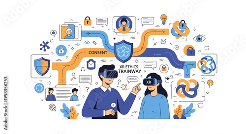 People using virtual reality headsets for training and education.