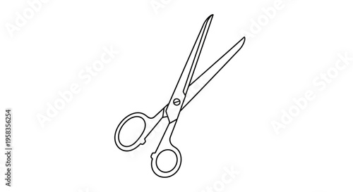 Simple line drawing of open scissors on a white background.