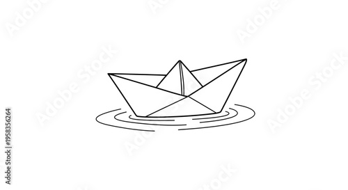 Simple paper boat floating on water waves illustration.