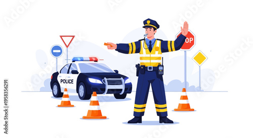 Police officer directing traffic with authority and professionalism.