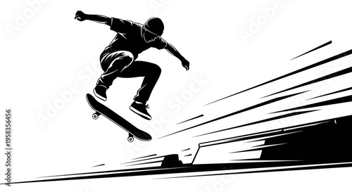 Skateboarder performing a trick in mid-air with motion blur.
