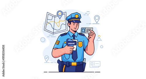 Police Officer Holding Identification Card and Scanner.