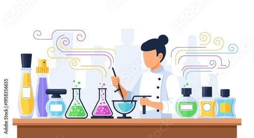 Scientist Conducting Chemical Experiment in Laboratory Setting.