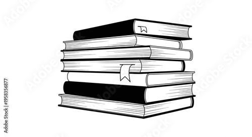 Stack of books illustration with bookmarks.