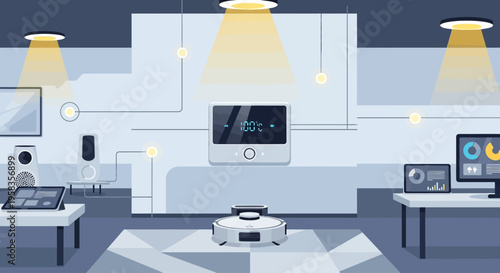 Smart Home Automation System with Central Control and Robotic Vacuum Cleaner.