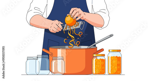 Person grating vegetables into a pot for cooking and preserving.