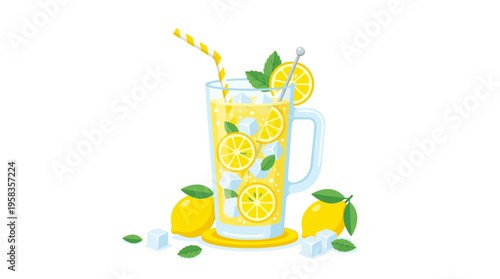 Refreshing Lemonade Drink with Ice and Mint.