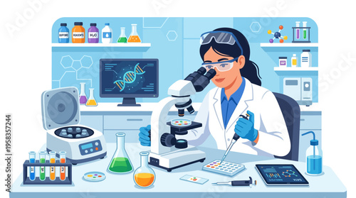 Scientist working with microscope in laboratory.