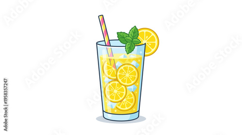 Refreshing Lemonade Drink with Ice and Mint.