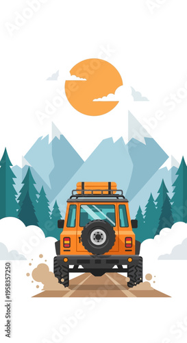 Orange Off-Road Vehicle Driving on Dirt Road.