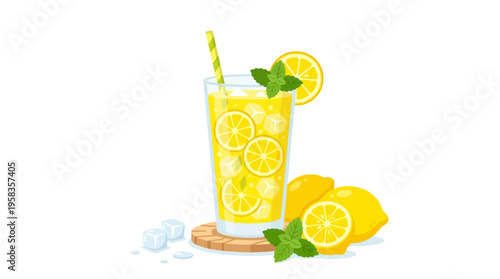 Refreshing Lemonade Drink with Ice and Mint.