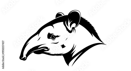 Stylized black and white illustration of a tapir head.