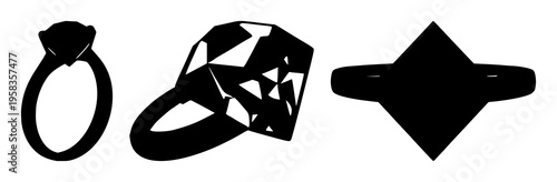 Ring set with elegant diamond silhouette design featuring jewelry, gemstone, black and white illustration with elegance and sparkle