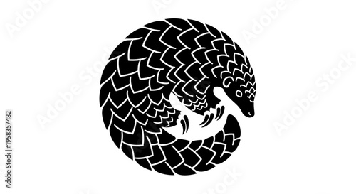 Stylized Black and White Pangolin Illustration.