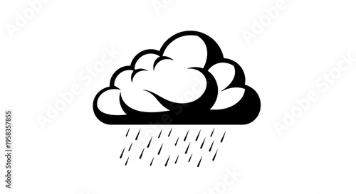 Stylized illustration of a rain cloud with falling raindrops.