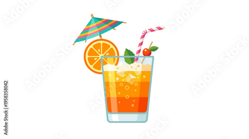 Refreshing Orange Cocktail with Garnish and Umbrella.
