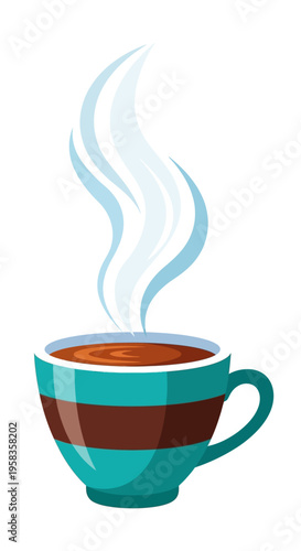 Steaming Hot Coffee Cup with Colorful Stripes.