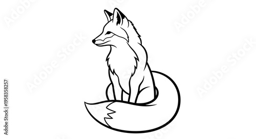 Stylized Line Art Illustration of a Sitting Fox.