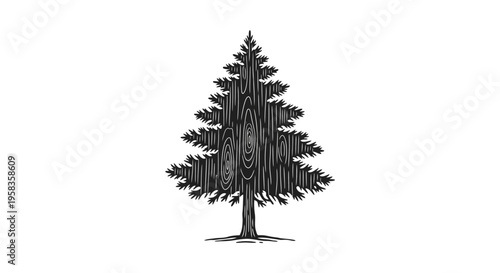 Stylized Pine Tree Silhouette with Wood Grain Texture.
