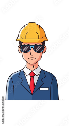 Professional Engineer Wearing Hard Hat and Sunglasses.