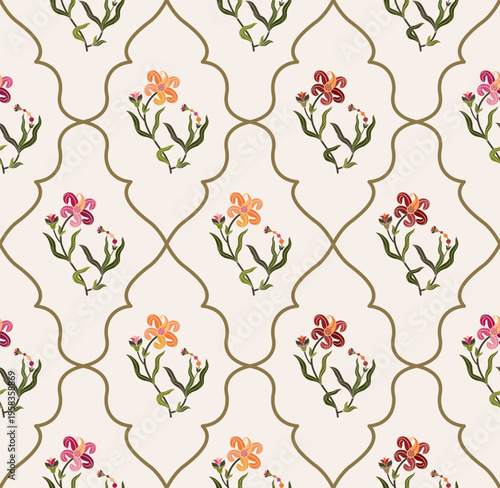 Vector Hand drawn colourful geometric flowers Motifs African boho paisley, seamless patterns with floral for fabric Ethnic Indian Pattern, textiles, clothing, wrapping paper, backdrop, banner.
