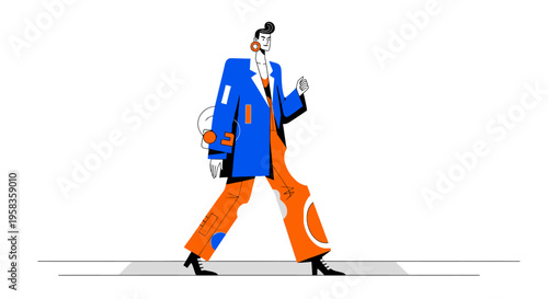 Stylish Person Walking Confidently in Bold Fashion.